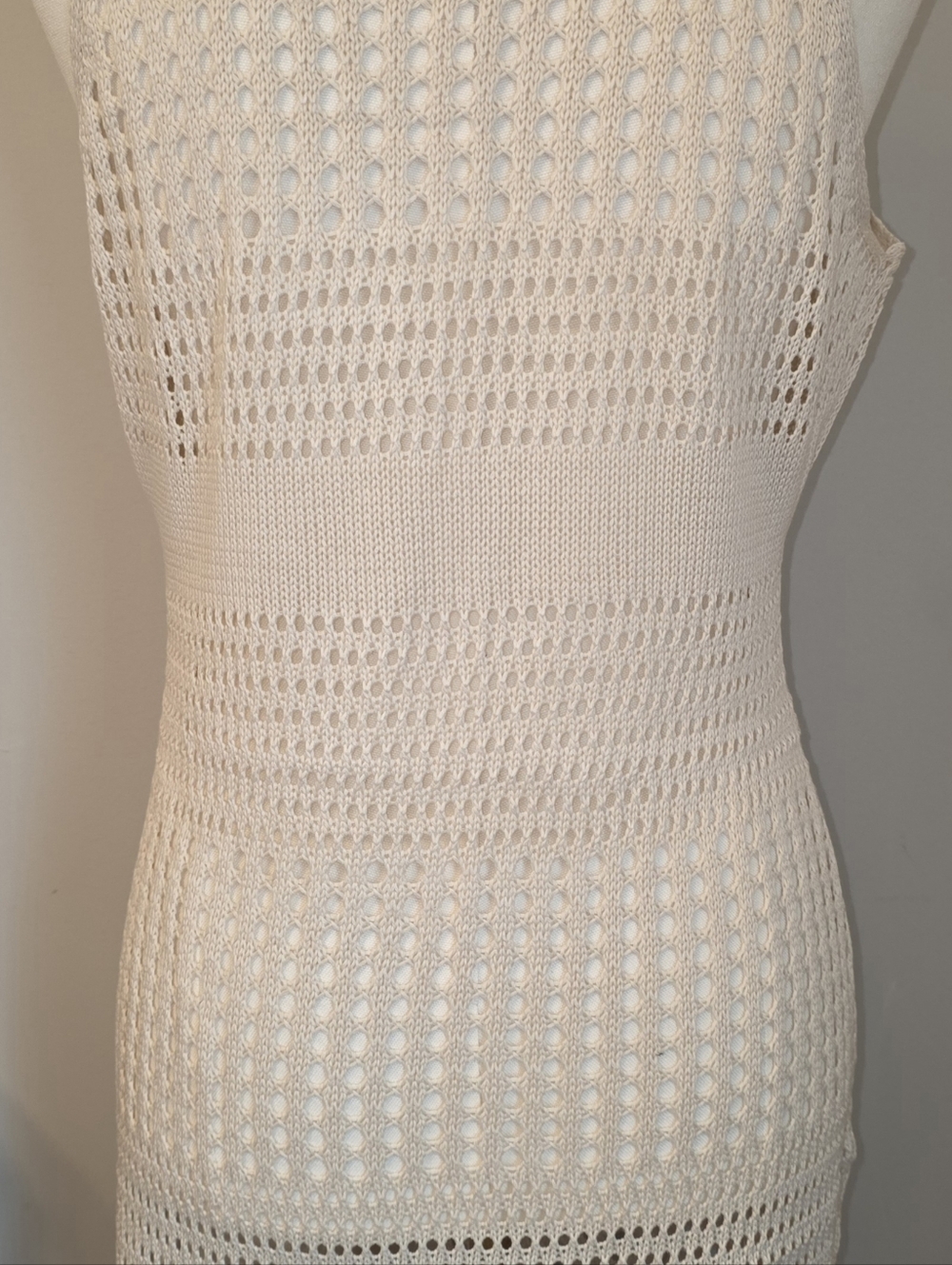 NWT Size M Cupshe Open Knit Sleeveless Swimsuit Cover Up Dress Ivory - Picture 3 of 8